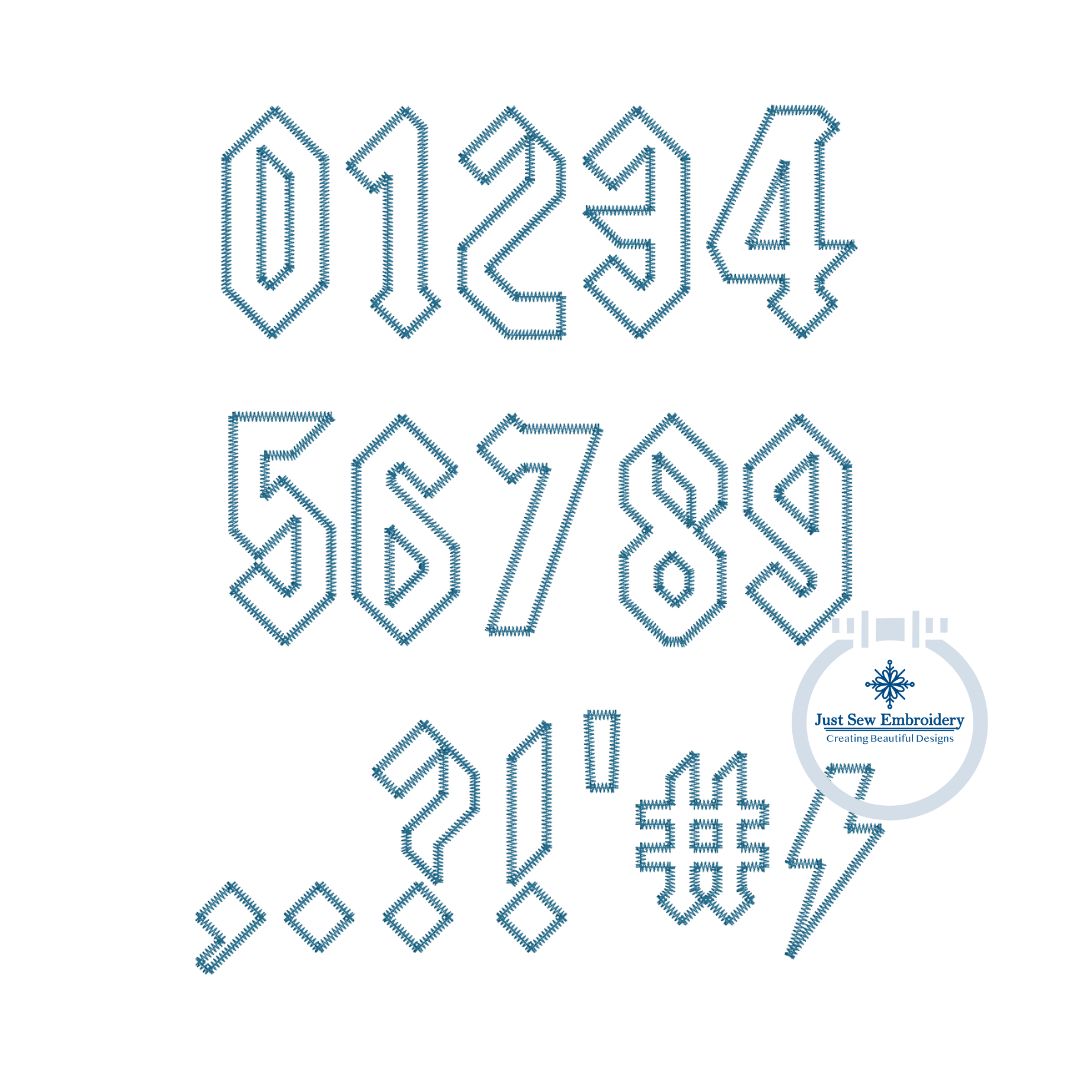 Squealer Zigzag Applique Embroidery Font Six Sizes 3, 4, 5, 6, 7, and 8 Inch, plus Native BX