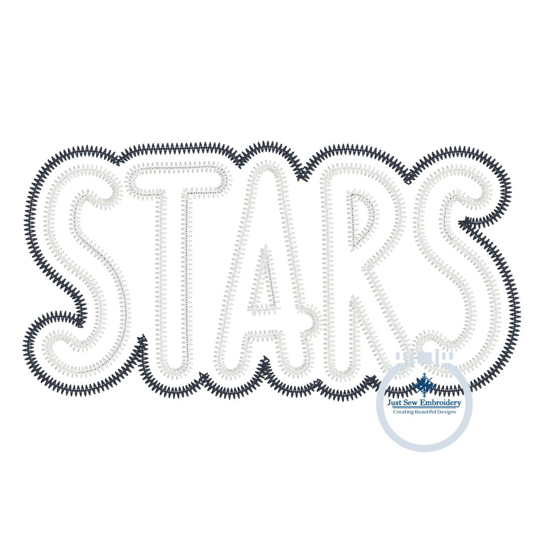 STARS Mascot Two Layer Applique Embroidery Design Machine Embroidery Three Sizes ZigZag Edge 5x7, 6x10, and 8x12 Hoop