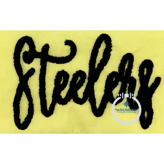 STEELERS Chenille Yarn Applique Embroidery Machine Design Script Five Sizes 5x7, 8x8, 6x10, 7x12, and 8x12 Hoop