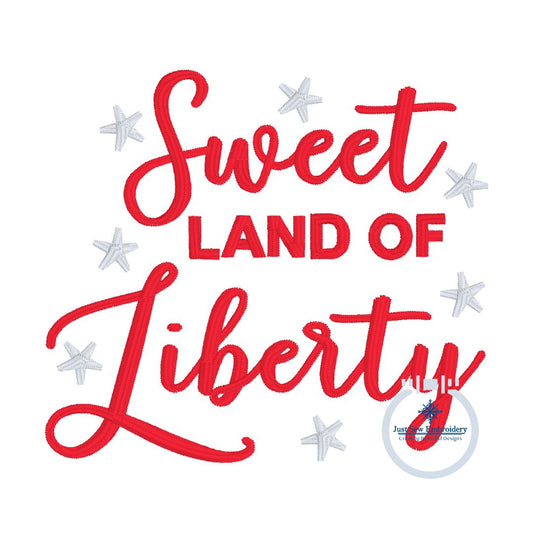 Sweet Land of Liberty Embroidery Design Machine Embroidery Satin Stitch July 4 4th of July Independence 4x4 Hoop Hat Hoop