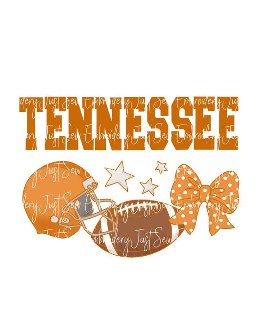 Tennessee Football Helmet, Football, and Bow Print PNG Hand Drawn Digital File