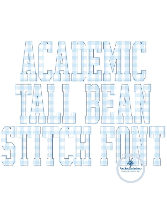 Tall Academic Bean Applique Embroidery Font Six Sizes 3, 4, 5, 6, 7, and 8 Inch, plus Native BX