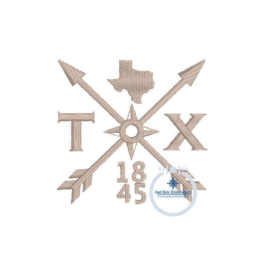 TX 1845 Arrow Embroidery Design Left Chest Hat 4x4 Texas Compass Machine Embroidery