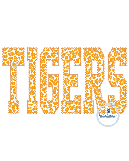 TIGERS Zigzag Applique Embroidery Design Machine Embroidery Five Sizes 5x7, 8x8, 9x9, 6x10, and 7x12 Hoop
