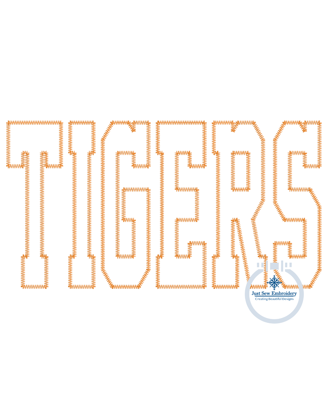 TIGERS Zigzag Applique Embroidery Design Machine Embroidery Five Sizes 5x7, 8x8, 9x9, 6x10, and 7x12 Hoop