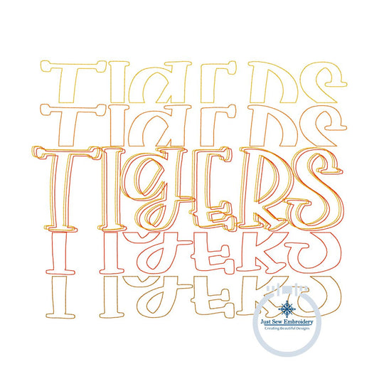 Tigers Embroidered Bean Stitch Repeat Design Five Sizes 5x7, 8x8, 6x10, 7x12, and 8x12 Hoop