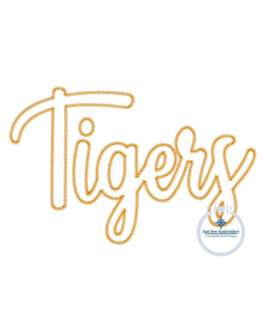 TIGERS Script Applique Embroidery Zigzag Design Machine Embroidery Six Sizes 5x7, 8x8, 9x9, 6x10, 7x12 and 8x12 Hoop