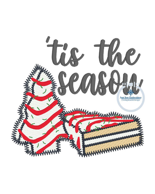 Tis The Season Little Debbie Cake Christmas Zigzag Applique Embroidery Design One Size 4x4 Hoop