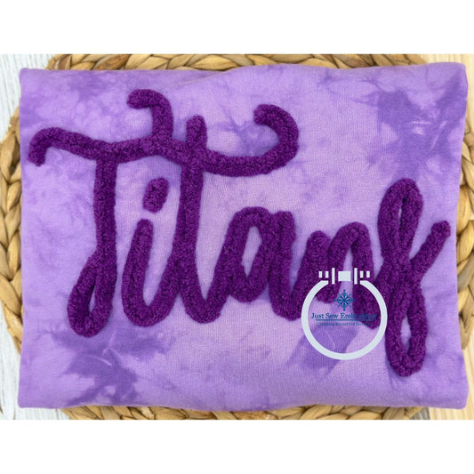 TITANS Chenille Script Applique Embroidery Yarn Design Five Sizes 5x7, 8x8, 6x10, 7x12, and 8x12 Hoop