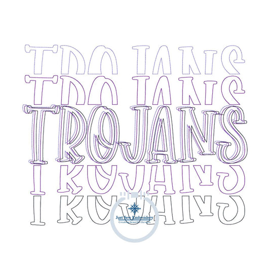 TROJANS Repeat Bean Embroidery Design Four Sizes 5x7, 6x10, 7x12, and 8x12 Hoop