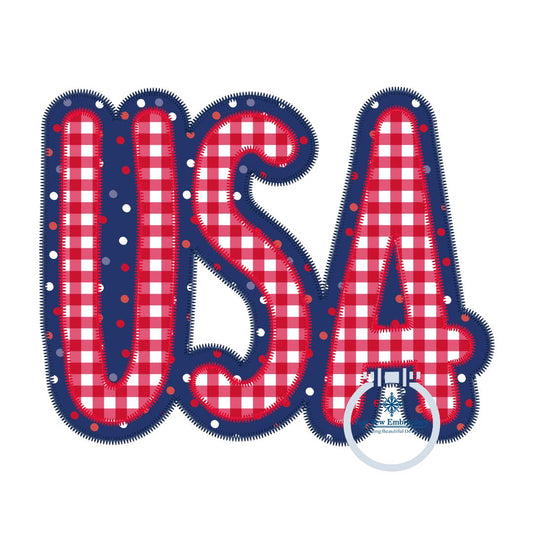 USA Two Layer Applique Embroidery Design Machine Embroidery ZigZag Stitch July 4 4th of July Five Sizes 5x7, 8x8, 6x10, 7x12, 8x12 Hoop