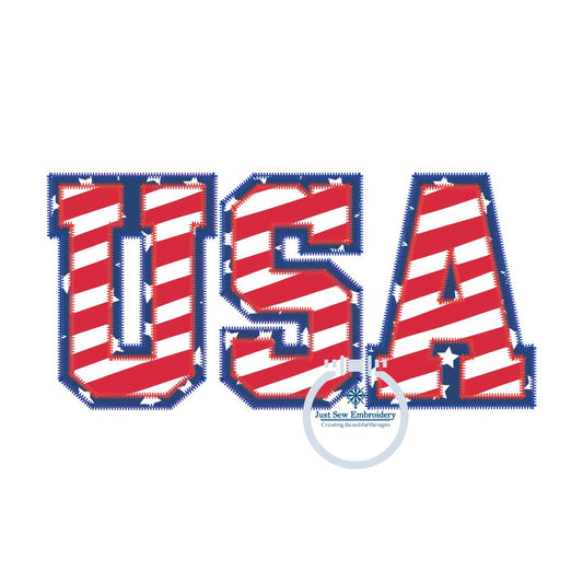 USA Two Layer Applique Embroidery Design Machine Embroidery Two Sizes Two Color ZigZag Stitch United States of America