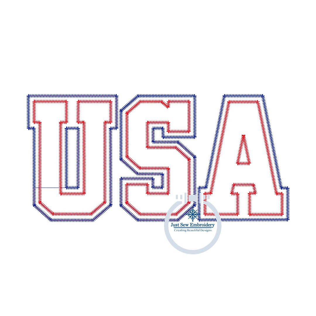 USA Two Layer Applique Embroidery Design Machine Embroidery Two Sizes Two Color ZigZag Stitch United States of America