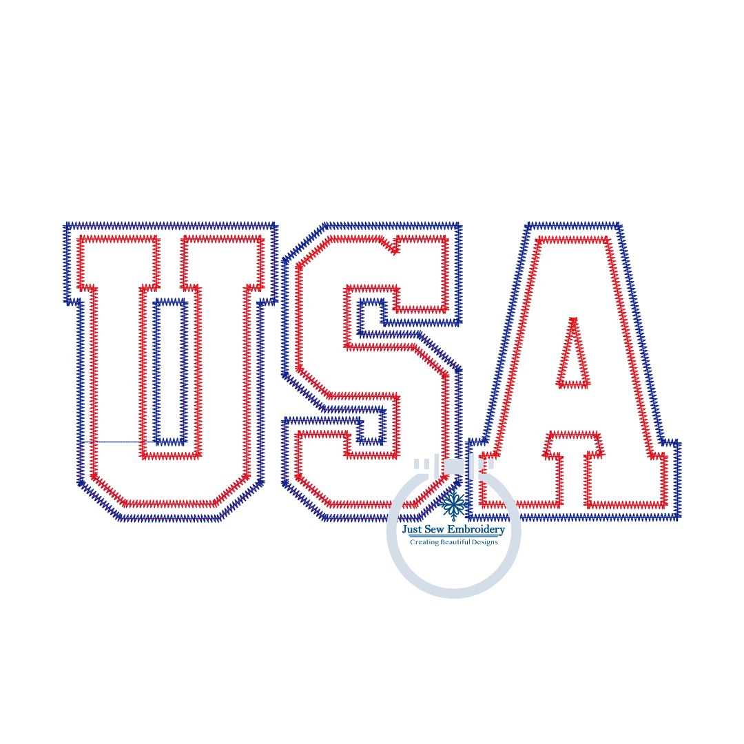 USA Two Layer Applique Embroidery Design Machine Embroidery Two Sizes Two Color ZigZag Stitch United States of America