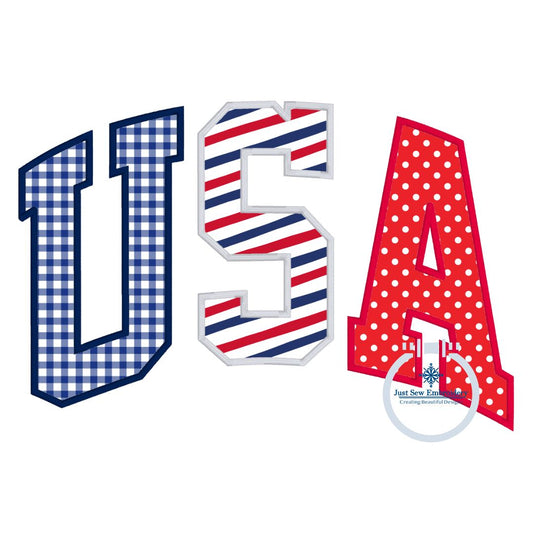 USA Arched Satin Applique Embroidery Design Multicolor Stitch July 4 4th of July Independence Five Sizes 5x7, 8x8, 6x10, 7x12, 8x12 Hoop
