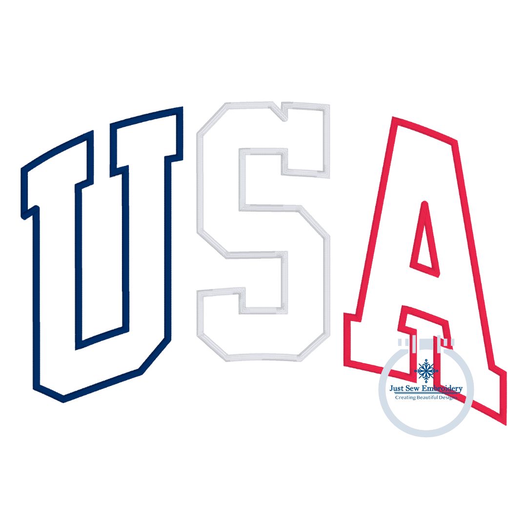 USA Arched Satin Applique Embroidery Design Multicolor Stitch July 4 4th of July Independence Five Sizes 5x7, 8x8, 6x10, 7x12, 8x12 Hoop