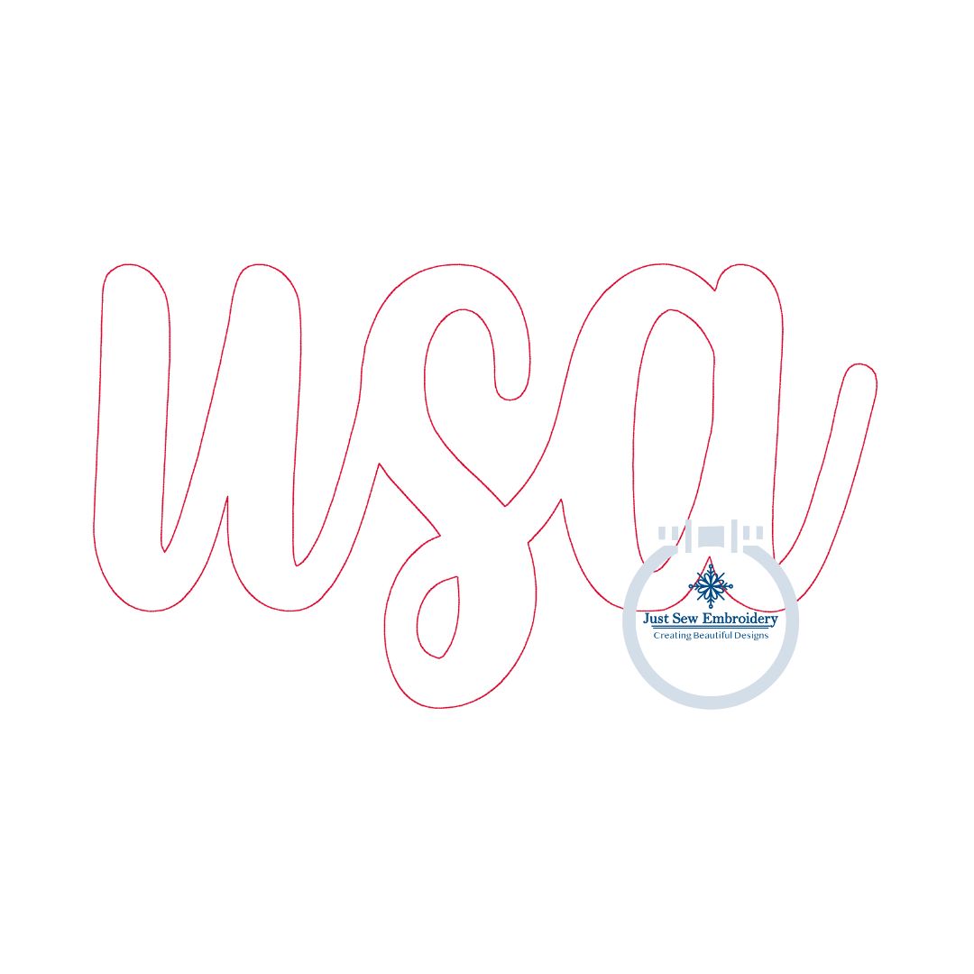 USA Script Applique Embroidery Machine Embroidery Raggy Bean Stitch Five Sizes 4x4, 5x7, 8x8, 6x10, and 8x12 Hoop