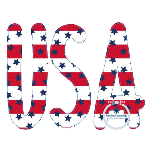 USA Applique Embroidery Design Machine Embroidery Two Finishing Stitches Raggy, ZigZag Stitch July 4 4th of July Independence 8x12 Hoop