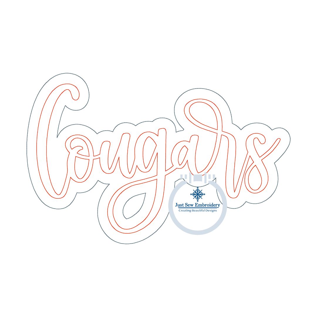 COUGARS Double Raggy Applique Embroidery Bean Stitch Edge Five Sizes 5x7, 8x8, 6x10, 7x12, and 8x12 Hoop