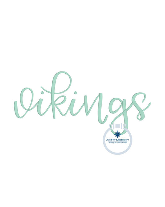Vikings Embroidered Script Satin Stitch Full Chest Design 8x12 Hoop