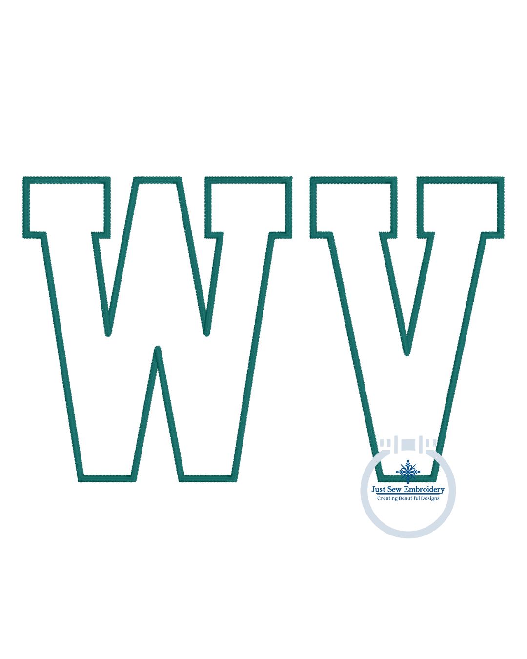 West Virginia WV Academic Applique Embroidery WV in Satin Edge West Virginia State One Size 8x12 Hoop