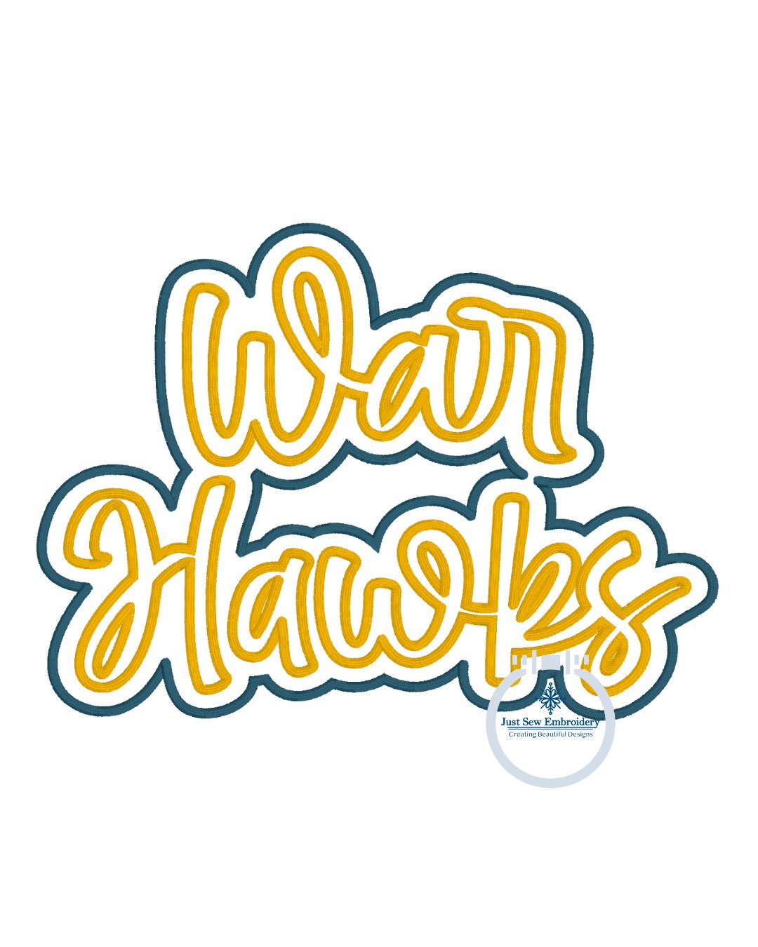 WARHAWKS Script Two Layer Satin Applique Embroidery Design Machine Embroidery Three Sizes 6x10, 7x12, and 8x12 Hoop