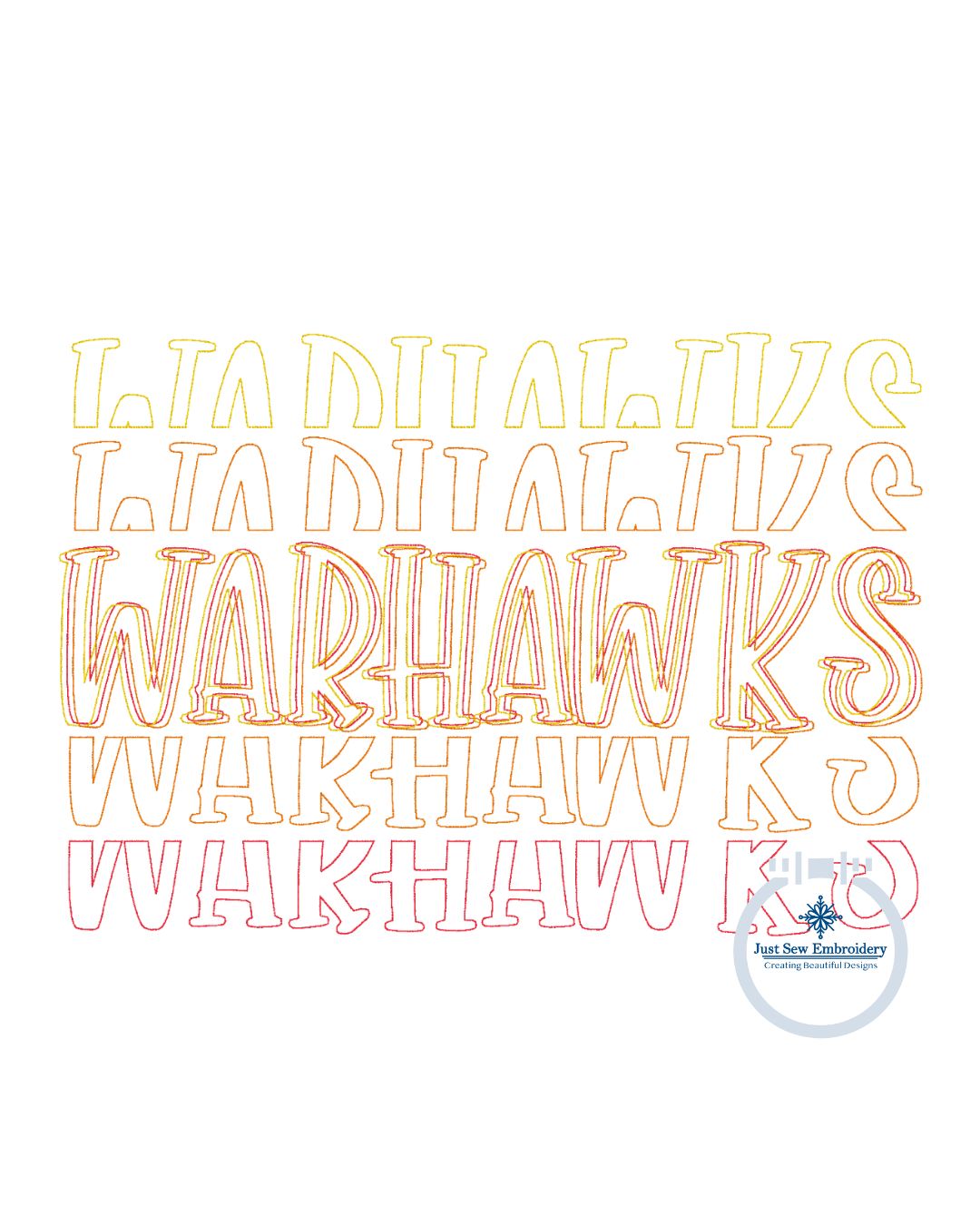 WARHAWKS Repeat Bean Stitch Embroidery Design Machine Embroidery Five Sizes 5x7, 8x8, 6x10, 7x12, and 8x12 Hoop