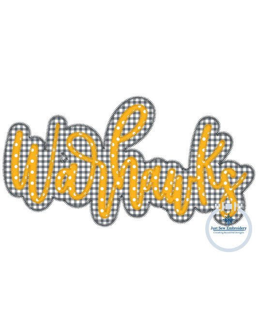 WARHAWKS Two Layer ZigZag Script Applique Embroidery Design Machine Embroidery Two Sizes 11 & 12 inch