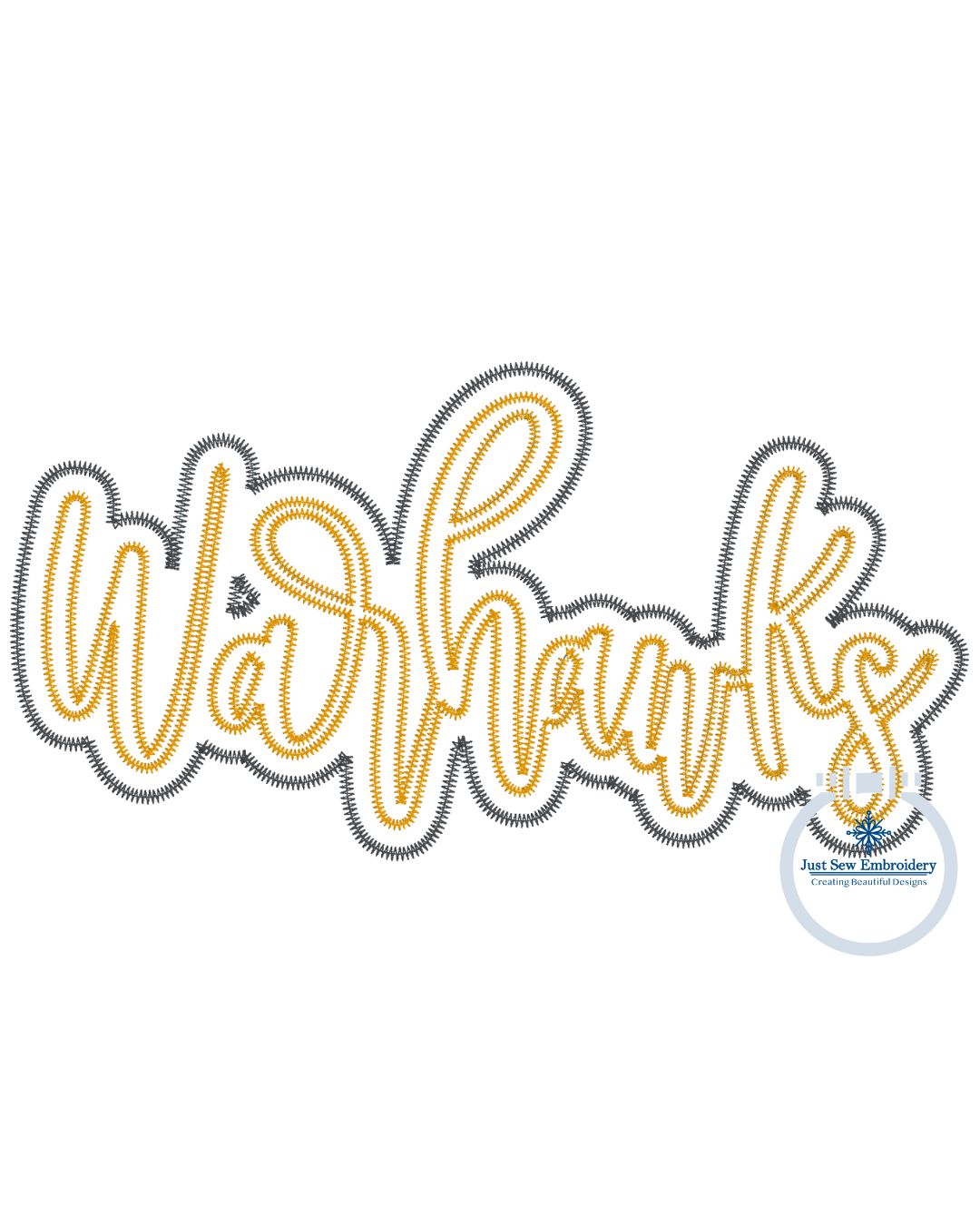 WARHAWKS Two Layer ZigZag Script Applique Embroidery Design Machine Embroidery Two Sizes 11 & 12 inch