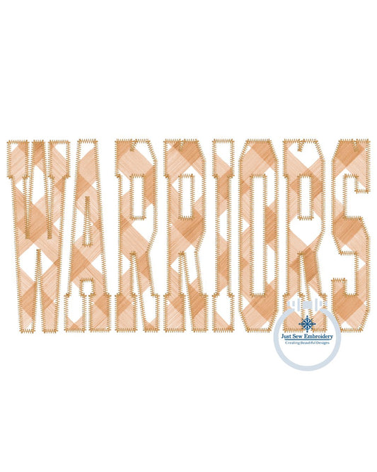 WARRIORS Applique Embroidery Machine Embroidery ZigZag Stitch Edge Five Sizes 5x7, 8x8, 9x9, 6x10, 7x12 and Hoop