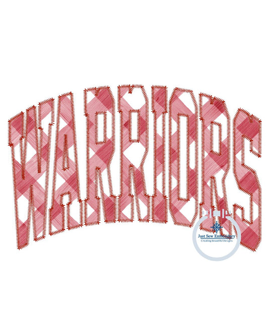 WARRIORS Arched Applique Embroidery Machine Embroidery ZigZag Stitch Edge Four Sizes 9x9, 6x10, 7x12, and 8x12 Hoop