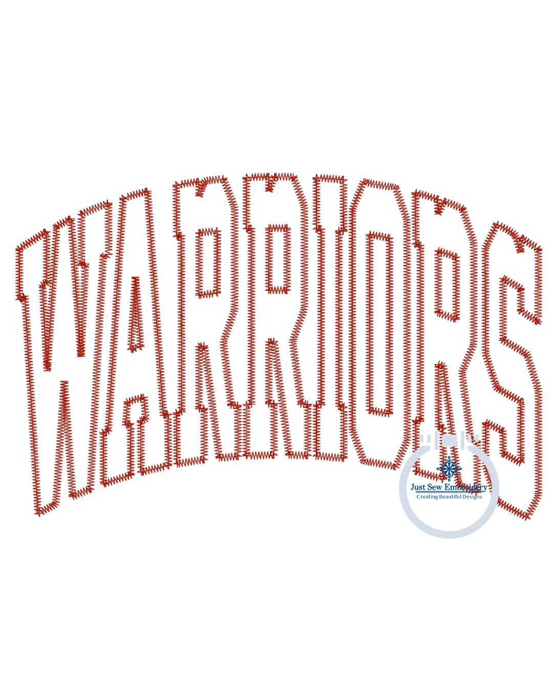 WARRIORS Arched Applique Embroidery Machine Embroidery ZigZag Stitch Edge Four Sizes 9x9, 6x10, 7x12, and 8x12 Hoop