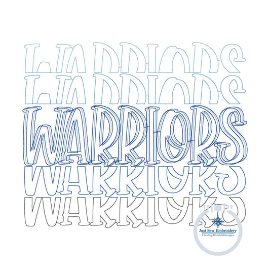 Warriors Embroidered Bean Stitch Repeat Design Five Sizes 5x7, 8x8, 6x10, 7x12, and 8x12 Hoop