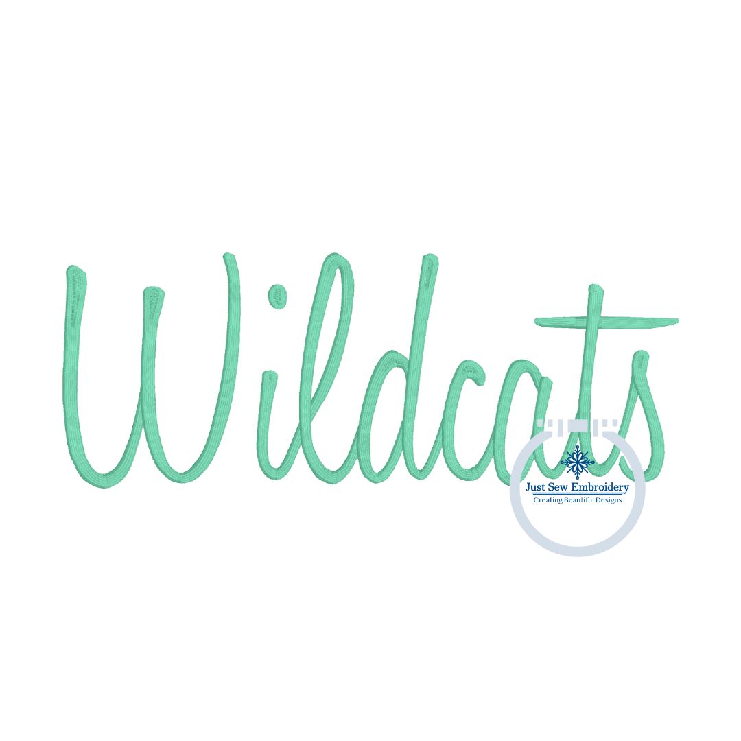 Wildcats Embroidered Script Satin Stitch Design Five Sizes 5x7, 8x8, 9x9, 6x10, and 8x12 Hoop