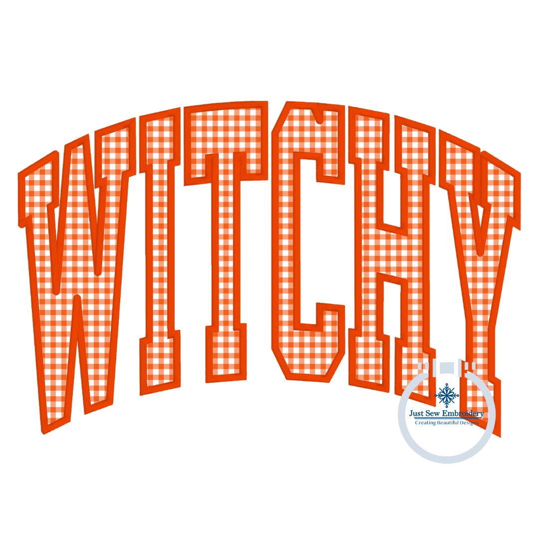 Witchy Arched Satin Applique Machine Embroidery Design Five Sizes 5x7, 6x10, 8x8, 7x12, and 8x12 Hoop