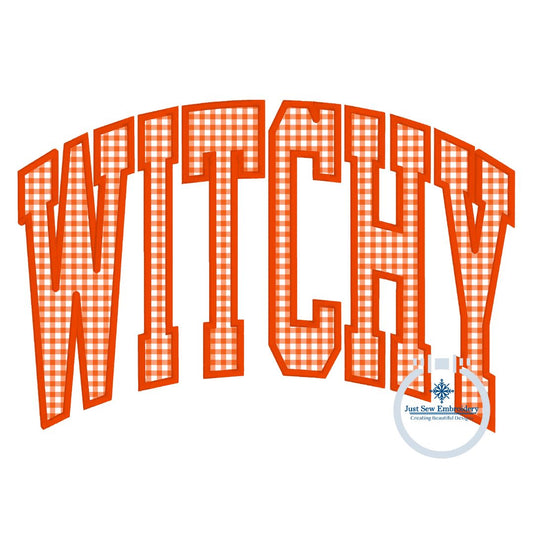 Witchy Arched Satin Applique Machine Embroidery Design Five Sizes 5x7, 6x10, 8x8, 7x12, and 8x12 Hoop