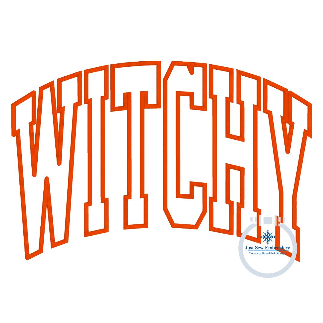Witchy Arched Satin Applique Machine Embroidery Design Five Sizes 5x7, 6x10, 8x8, 7x12, and 8x12 Hoop