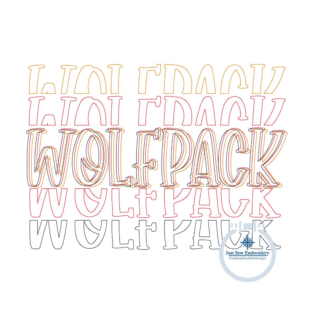 Wolfpack Repeat Bean Stitch Embroidery Machine Design Six Sizes 6x6, 5x7, 8x8, 6x10, 7x12, and 8x12 Hoop