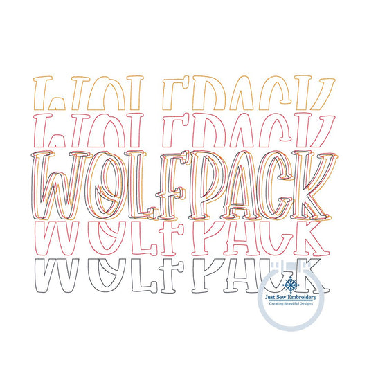 Wolfpack Repeat Bean Stitch Embroidery Machine Design Six Sizes 6x6, 5x7, 8x8, 6x10, 7x12, and 8x12 Hoop