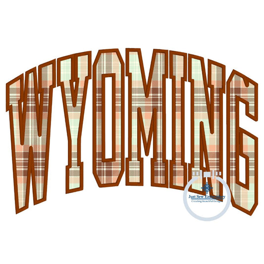 Wyoming Arched Satin Applique Embroidery Machine Design Three Sizes 6x10, 7x12, and 8x12 Hoop