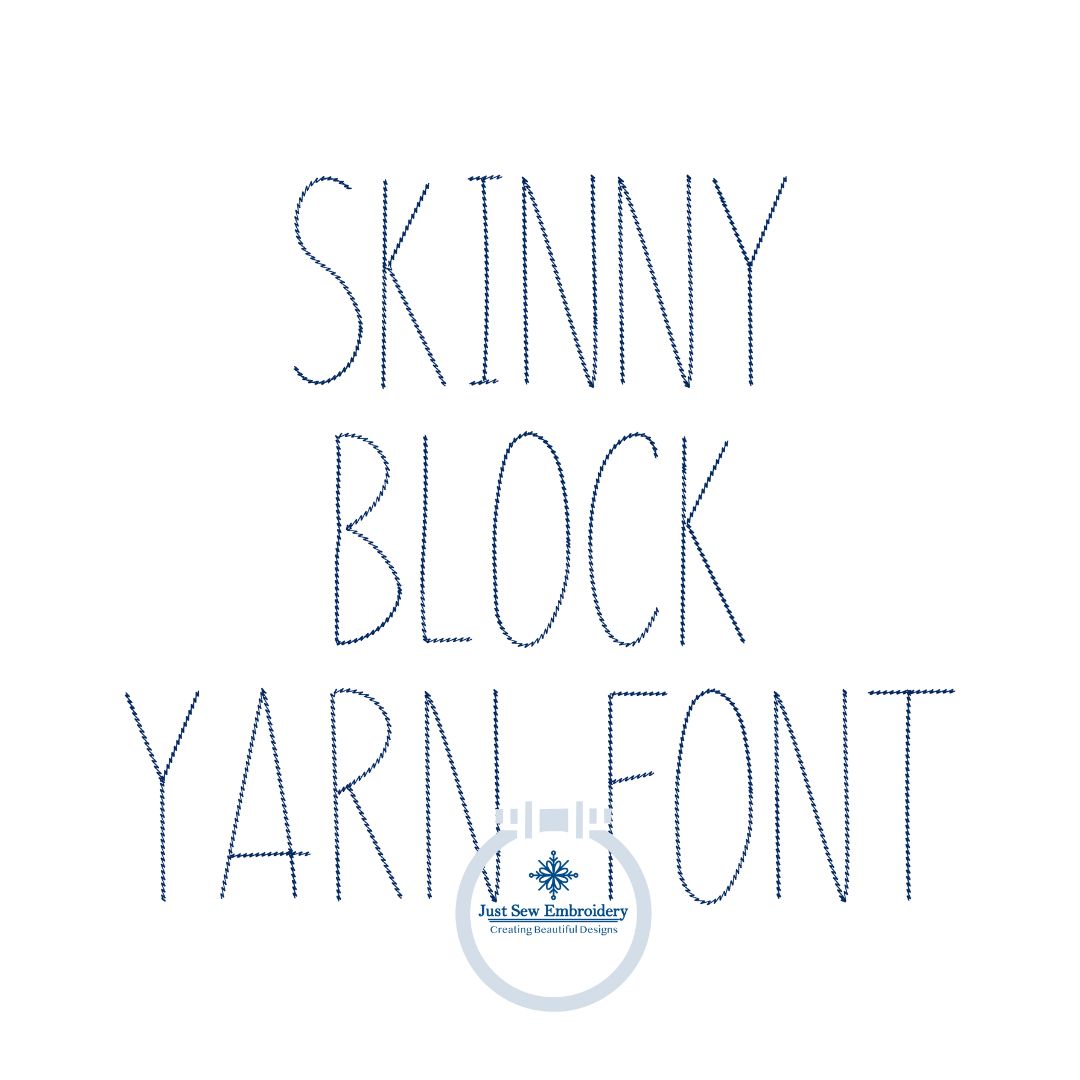 Chenille Yarn Skinny Block Font Applique Embroidery Six Sizes 3, 4, 5, 6, 7, and 8 Inch, plus Native BX