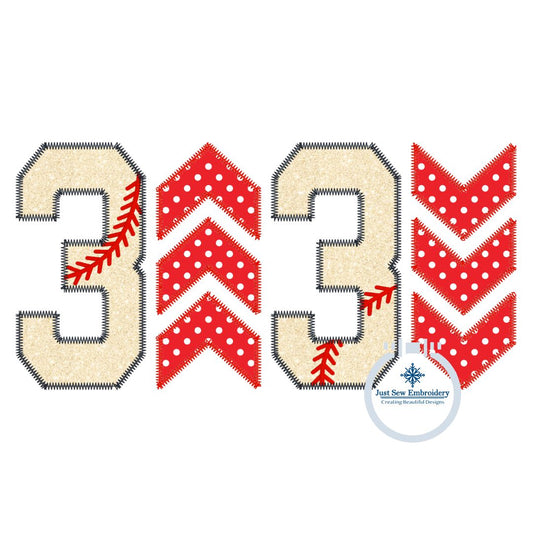 three up three down digitized zigzag edge applique