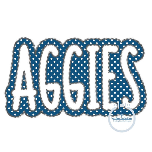 Applique Embroidery AGGIES Two Layer Design Machine Embroidery Two Color ZigZag Edge Four Sizes 5x7, 8x8, 6x10, 8x12 Hoop