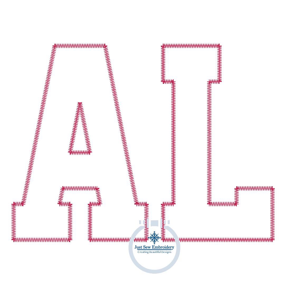 AL Alabama Applique Embroidery Design Zigzag Edge 7 Sizes Hat, 4x4, 5x7, 8x8, 6x10, 7x12, 8x12 Hoops