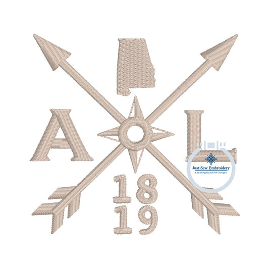AL 1819 Arrow Embroidery Design Hat Alabama Compass Machine Embroidery