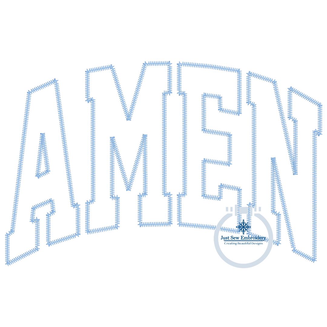 AMEN Arched Zigzag Applique Embroidery Design Five Sizes 5x7, 8x8, 6x10, 7x12, and 8x12 Hoop