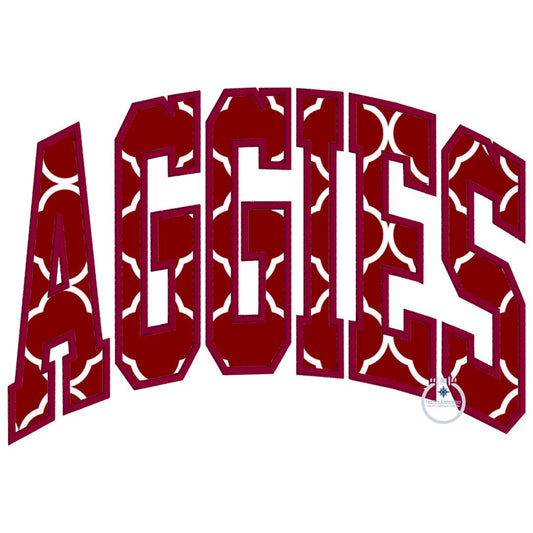 Aggies Arched Applique Embroidery Design Machine Embroidery Satin Edge Four Sizes 5x7, 8x8, 6x10, 8x12 Hoop