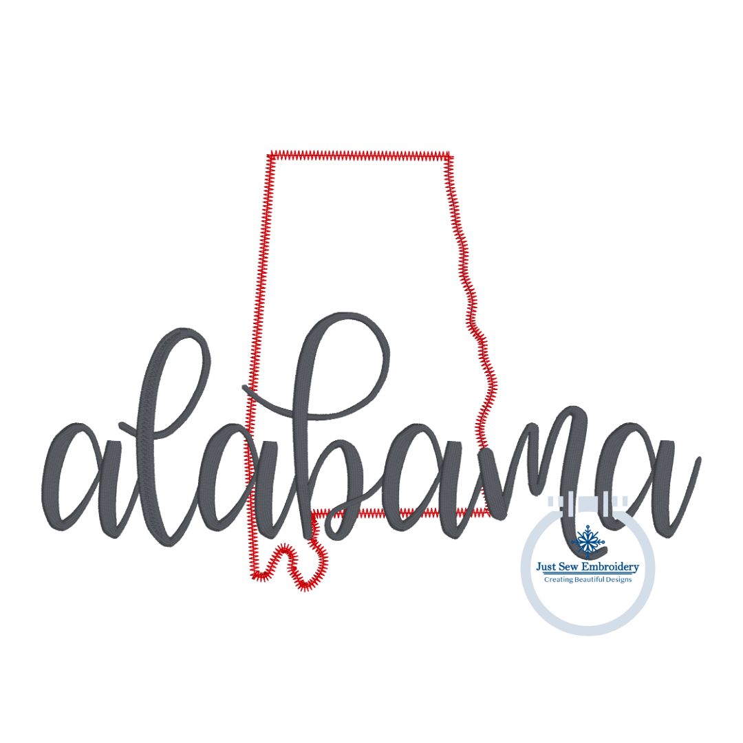 AL Alabama embroidered state with script overlap design 8x12 hoop