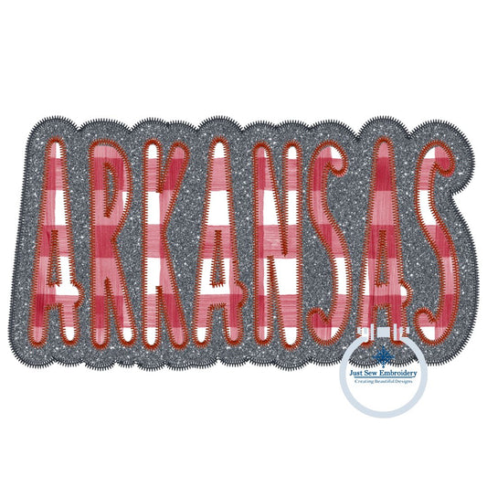 Arkansas Applique Embroidery with Two Layers Zigzag Stitch Design Four Sizes 5x7, 8x8, 6x10, 8x12 Hoops