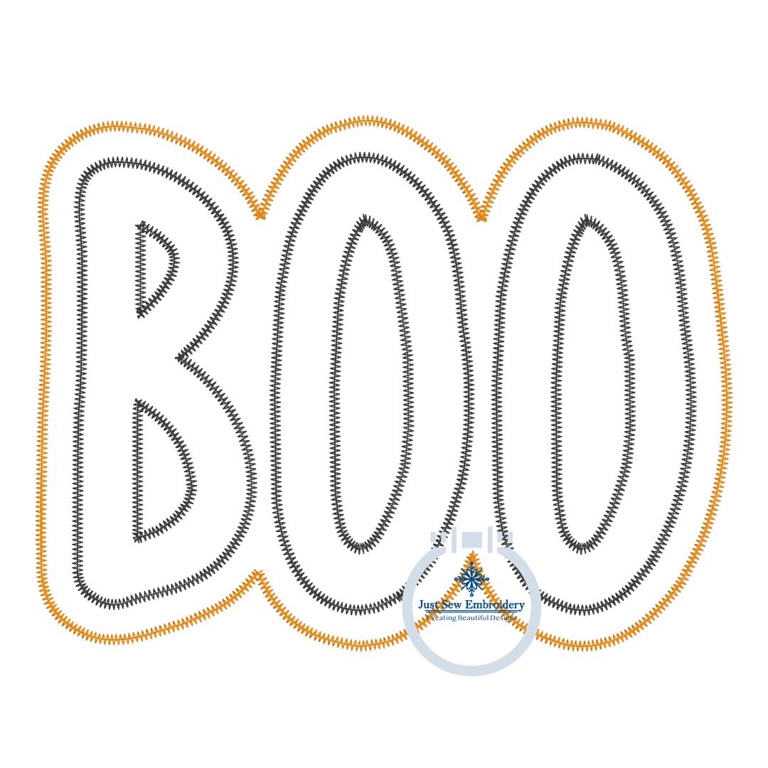 BOO Applique Machine Embroidery Two Layer Design ZigZag Stitch Four Sizes 4x4, 5x7, 6x10, 8x12 Hoops